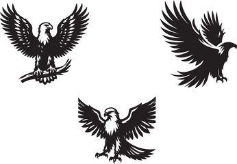 eagle with wings and eagle set silhouette of vector