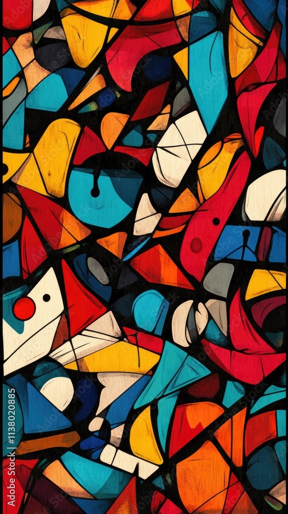 Poster abstract composition with vibrant colors and geometric shapes creating a dynamic visual experience.