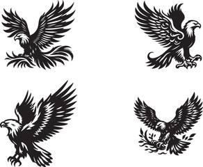 eagle with wings and eagle set silhouette of vector