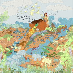 Noah's Ark and many animals