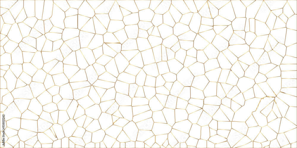 Poster golden gradient lines stroke abstract white crystalized broken glass background. voronoi diagram bac