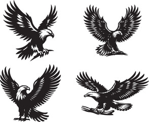 eagle with wings and eagle set silhouette of vector