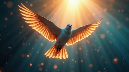 Obraz premium Bird in Flight with Colorful Light and Laser Beams