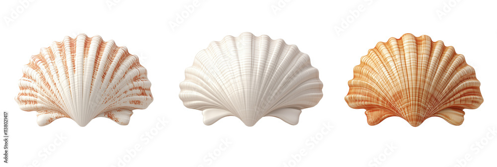 Poster shells collection showcasing diverse colors and patterns, three distinct shells displayed, intricate
