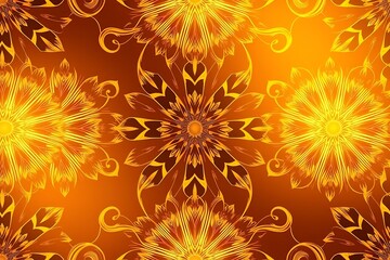 Golden Mandala: An intricate and mesmerizing pattern of golden mandalas on an orange background, radiating warmth and a sense of spiritual harmony.