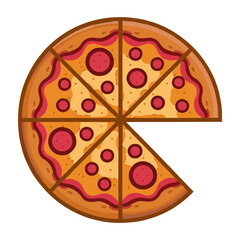 Freshly baked pepperoni pizza, a gourmet meal with vegetables illustration Free Vector clipart isolated icon 