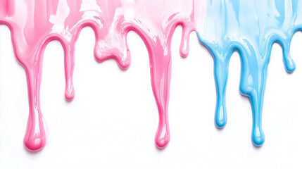 Naklejka premium Ice cream or paint pink blue drip streak isolated on white background