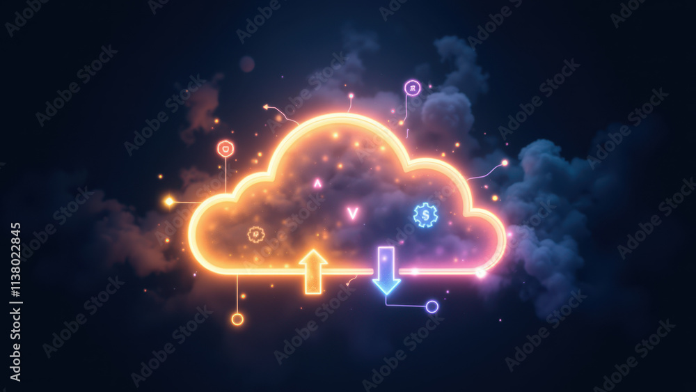 Aufkleber a vibrant digital illustration featuring a stylized cloud with colorful elements related to devops a