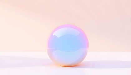3D render of a translucent bubble icon, with a soft iridescent sheen, placed on a smooth white surface, casting a delicate shadow create with ai