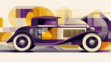 Purple vintage car in art deco style.