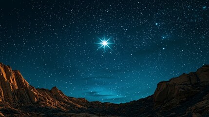 Captivating Night Sky Filled with Stars over Rocky Landscape, Illuminated by a Brilliant Celestial Object and the Vastness of the Universe at Dusk