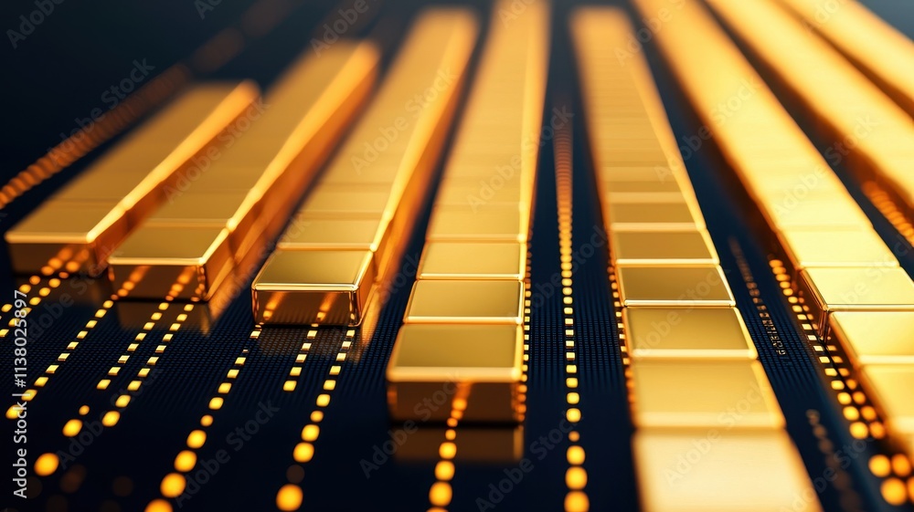 Poster abstract representation of gold bars reflecting financial concepts in a digital environment.