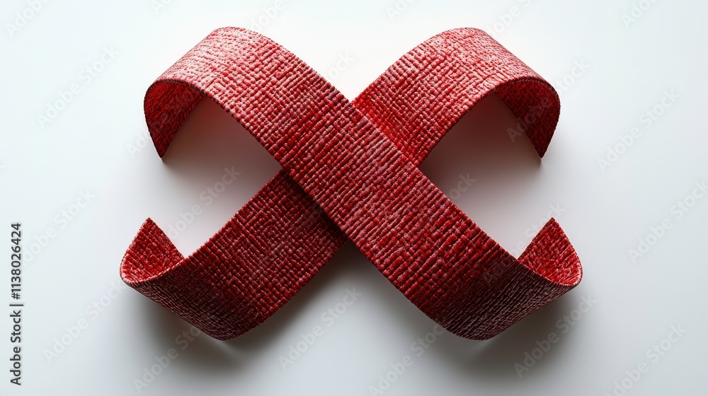 Poster elegant and abstract red ribbon in infinity loop design on clean white background for creative and a