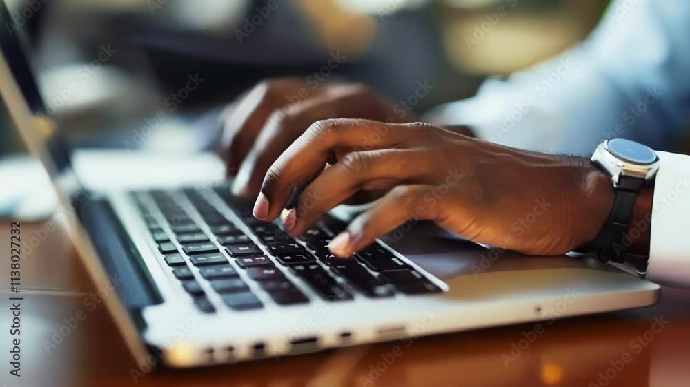 Poster close up of a manager's hands typing on a laptop keyboard. the sequence of images highlights the fas