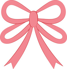 Hand drawn festive pink bow. Isolated vector illustration.