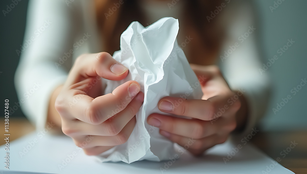 Poster thinking about questions and answers while fidgeting with a crumpled piece of paper is a common dist