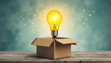 Thinking outside the box often involves creative brainstorming with unconventional elements such as a box and a lightbulb symbol._00002_