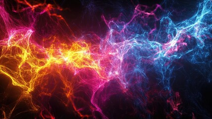 Obraz premium Abstract colorful energy waves in vibrant hues of pink, orange, and blue.