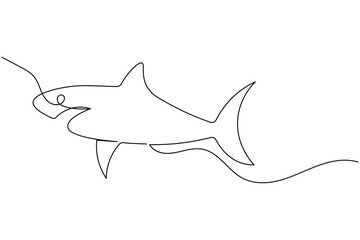 Obraz premium Sharks fish Continuous one line drawing of fish isolated flat vector illustration