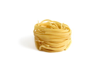 There is one macaron nest on a white background.	