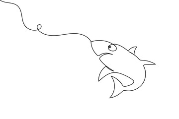 Fototapeta premium Sharks fish Continuous one line drawing of fish isolated flat vector illustration