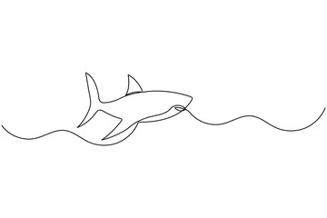 Obraz premium Sharks fish Continuous one line drawing of fish isolated flat vector illustration