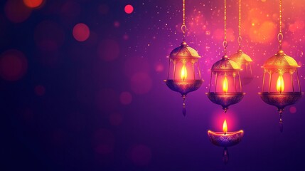 Elegant lanterns and candles suspended in a magical, colorful ambiance.