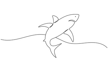 Fototapeta premium Sharks fish Continuous one line drawing of fish isolated flat vector illustration