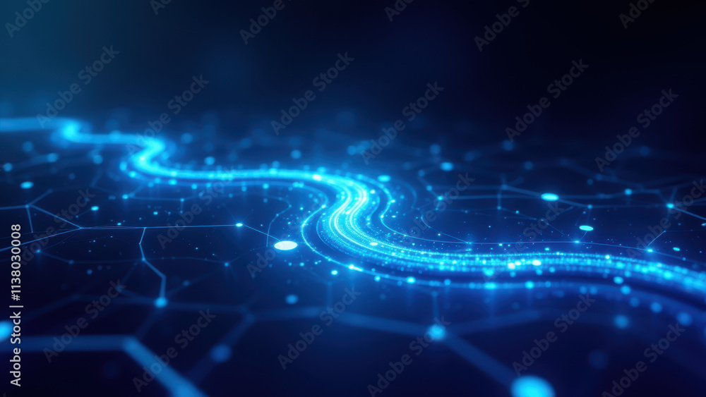 Poster blue digital network with abstract design, representing modern technology and automation systems.