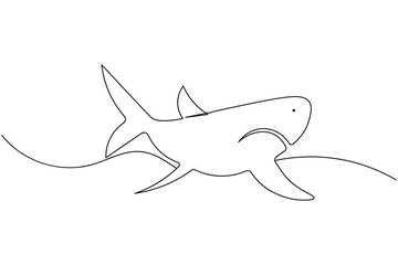 Sharks fish Continuous one line drawing of fish isolated flat vector illustration