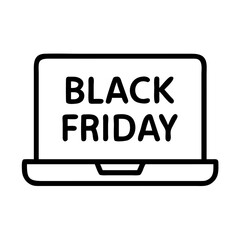 laptop with black friday text icon, black friday line art, black friday icon - simple black line art icon of laptop with black friday text, for black friday celebrations. black friday vector art.