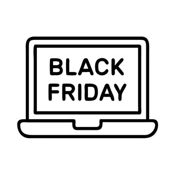 recommend clip art: laptop with black friday text icon, black friday line art, black friday icon - simple black line art icon of laptop with black friday text, for black friday celebrations. black friday vector art.