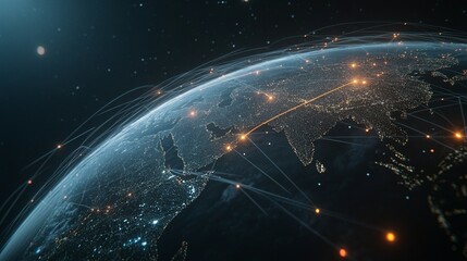 Global Network Connections Illuminating Earth At Night