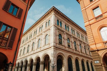 Fototapeta premium Historic building in Bologna with vivid colors.