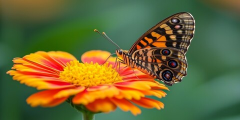 Obraz premium Stunning Butterfly on Vibrant Orange Flower Macro Photography Nature Insect Wildlife