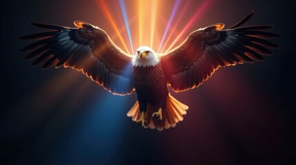 Obraz premium Eagle Illuminated by Colorful Light and Laser Beams