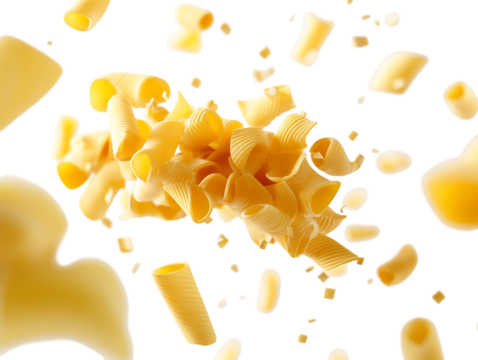 Pasta scattered on a transparent background, ideal for food photography, recipe books, or culinary presentations.
