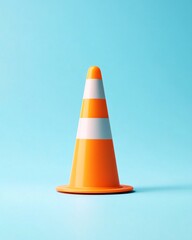 Orange Traffic Cone on Blue Background