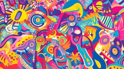 Psychedelic Abstract Art with Vibrant Colors and Unique Shapes