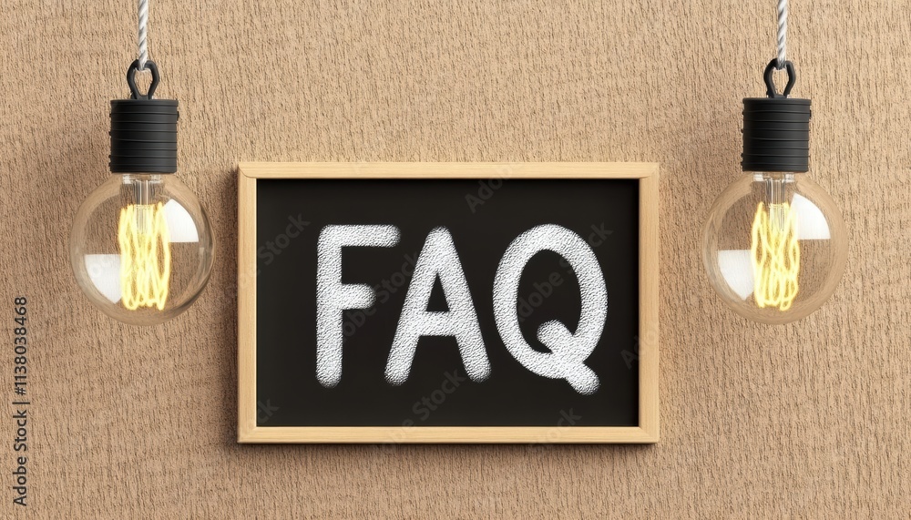 Poster stylish faq board with glowing light bulbs, ideal for modern communication and informative design ne