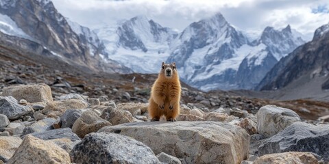 Alpine Marmot on Rocky Mountain Slope Wildlife Photography
