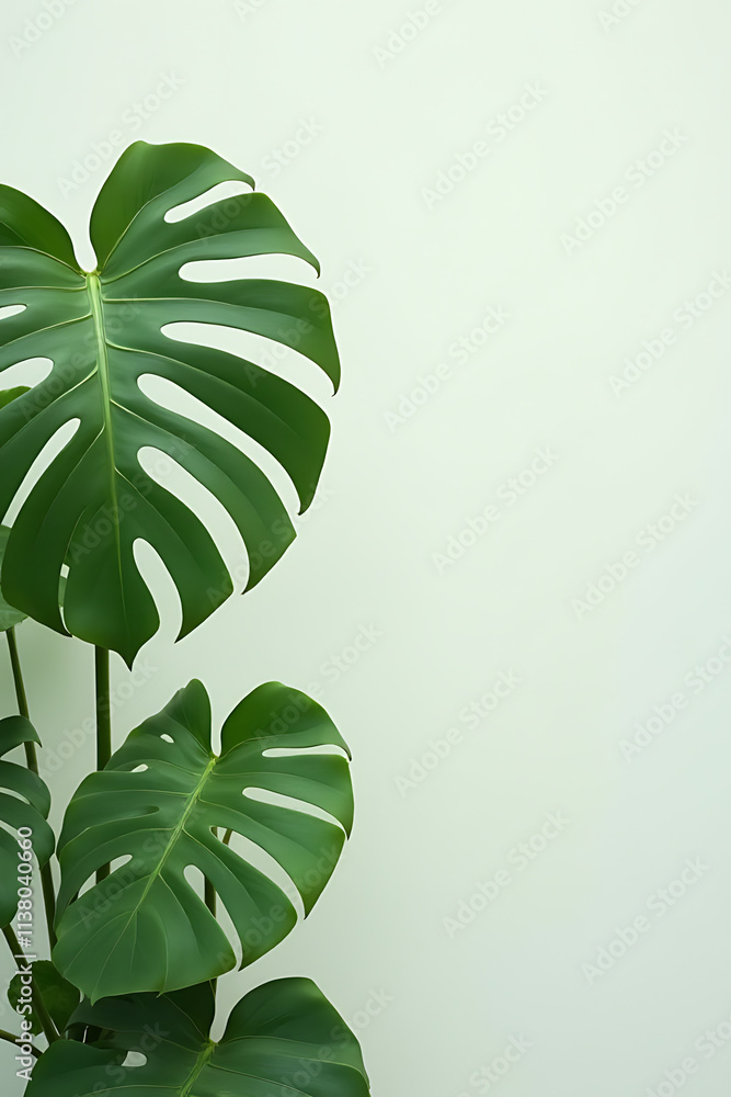 Aufkleber monstera leaves with selective focus on white color used as a decorative element in a composition de