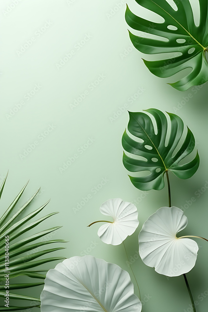 Aufkleber monstera leaves with selective focus on white color used as a decorative element in a composition de
