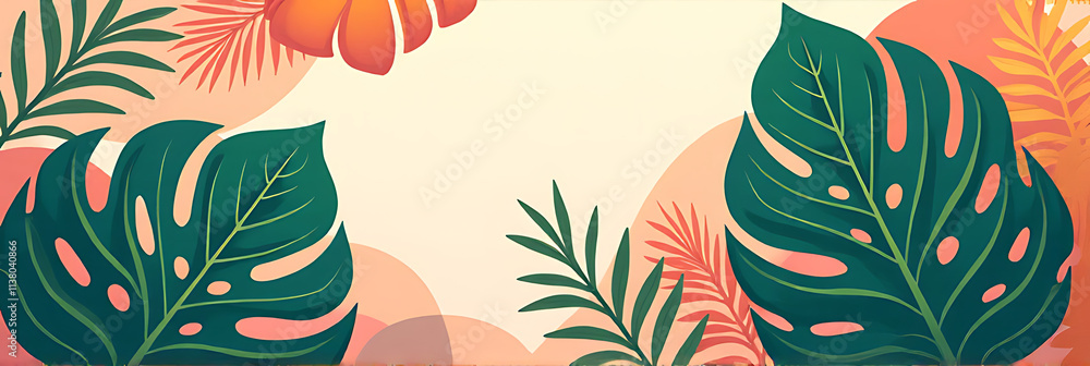 Aufkleber monstera leaves are selectively focused in a colorful decorative design to create a visually appeali