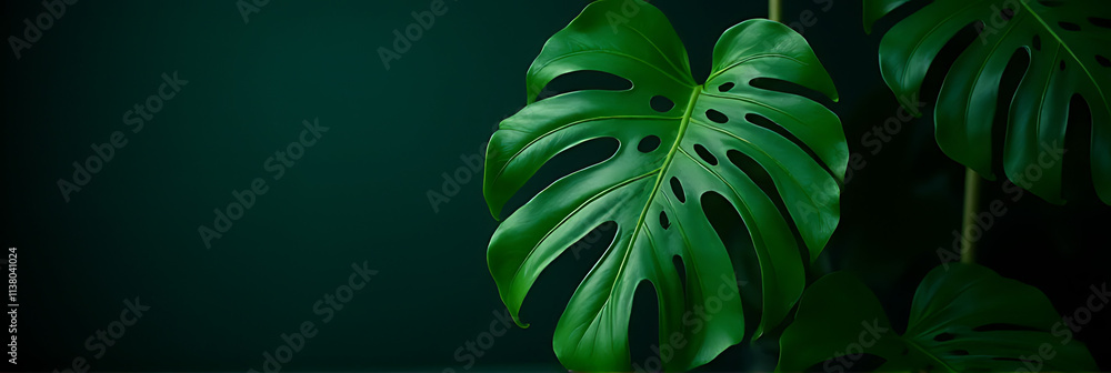 Poster monstera leaf selective focus captures a striking visual effect with dark colors adding depth to ind