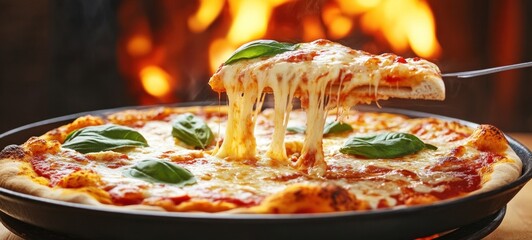 Delicious Cheese Pizza Slice with Basil