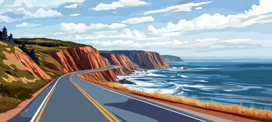 Coastal Highway Adventure: A scenic drive along dramatic cliffs and the ocean