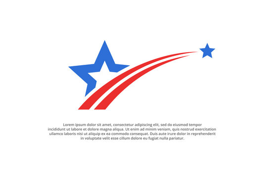 shooting star usa american flag color blue and red with star trail lines abstract modern business logo