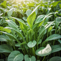 Obraz premium Wasserpflanzen - Dichtes Blattwerk des Wasserspinats im Detail