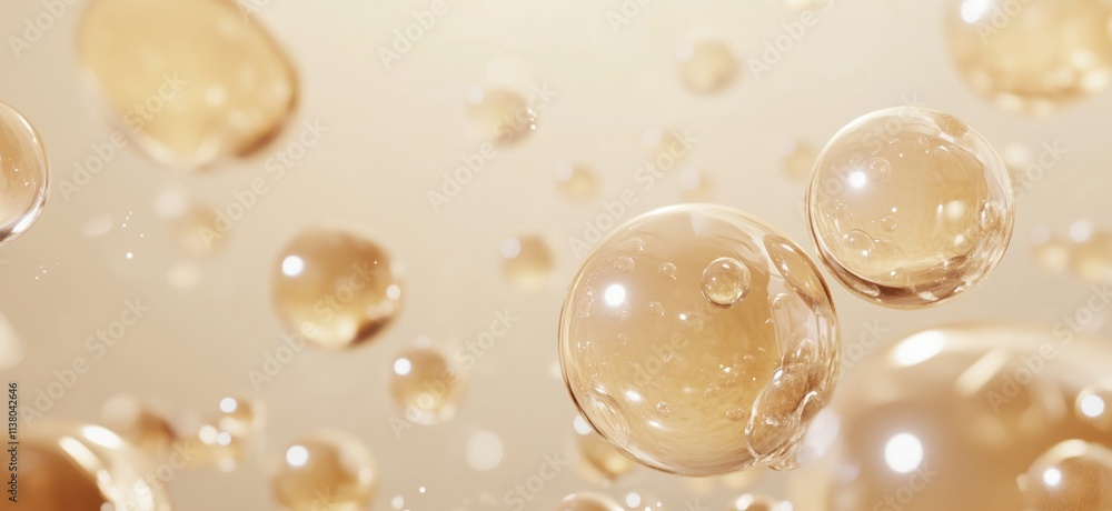 Poster bubbles floating in soft golden light, creating a dreamy atmosphere. abstract background with transl